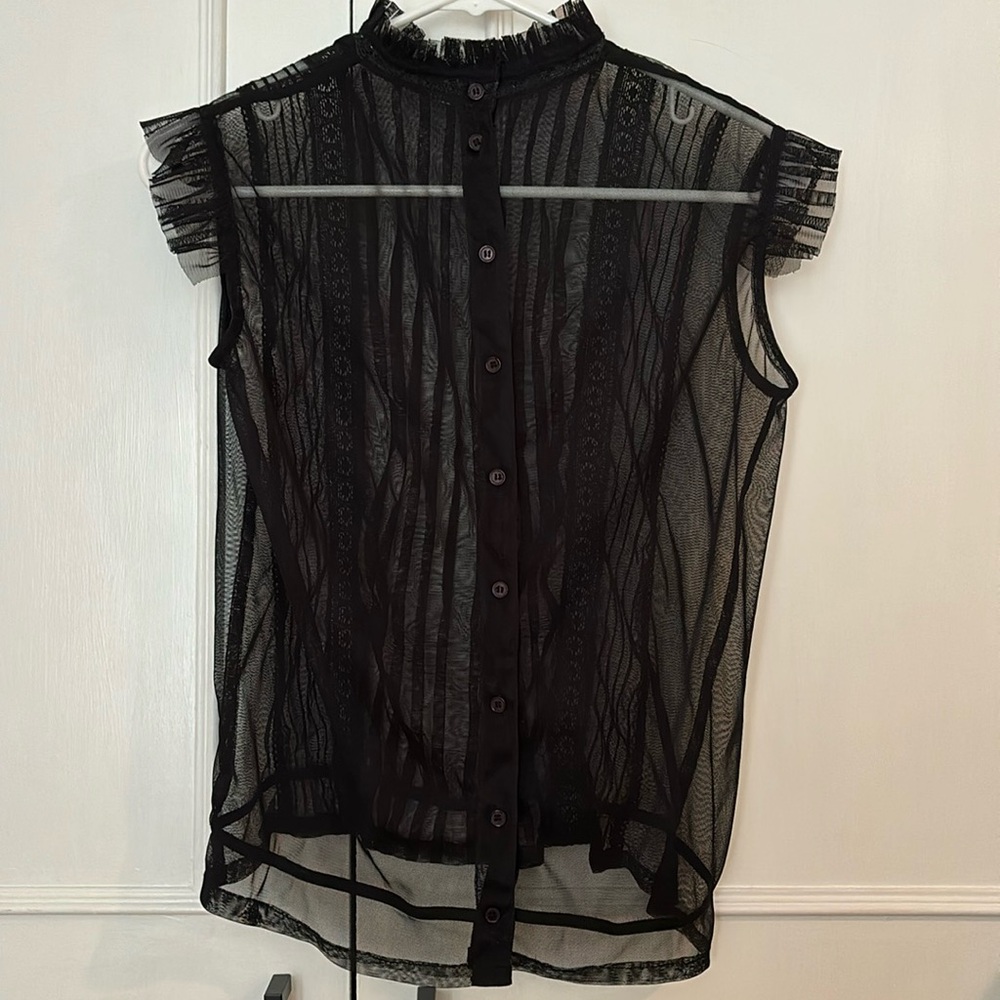 Ruffle see through black sleeveless